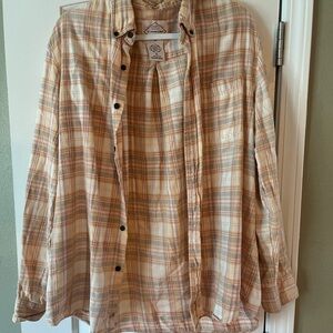 St. John's Bay Women Plaid Shirt - Cream and Tan